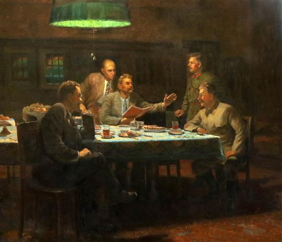 After Anatoli Yar-Kravchenko (1911-1983) Maxim Gorki reads from his novel The Girl and Death to Stalin, Molotov and General Voroshilo